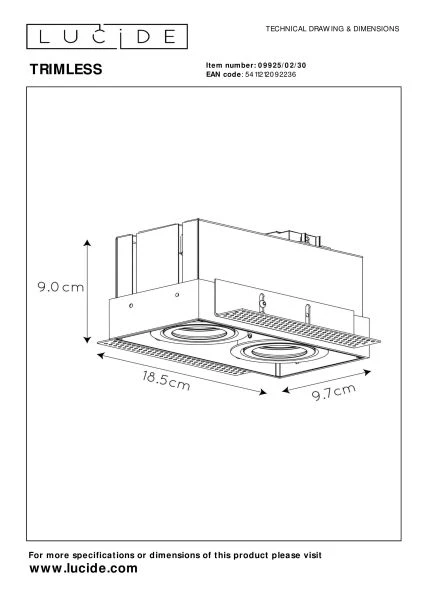 Lucide TRIMLESS - Spot encastrable - 2xGU10 - Noir - TECHNISCH